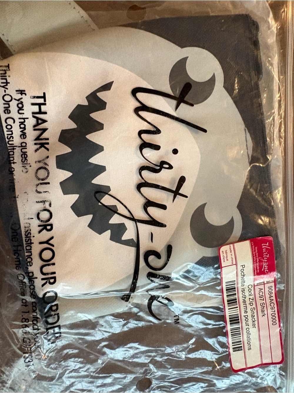 Thirty-One Kids Gray Shark Thermal snack bag